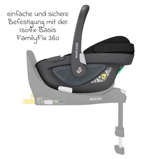 Maxi-Cosi Babyschale Pebble 360 i-Size drehbar ab Geburt - 15 Monate (40 cm - 83 cm) inkl. Isofix-Basis FamilyFix 360, Schutzunterlage & Schnullertasche - Essentiel Black