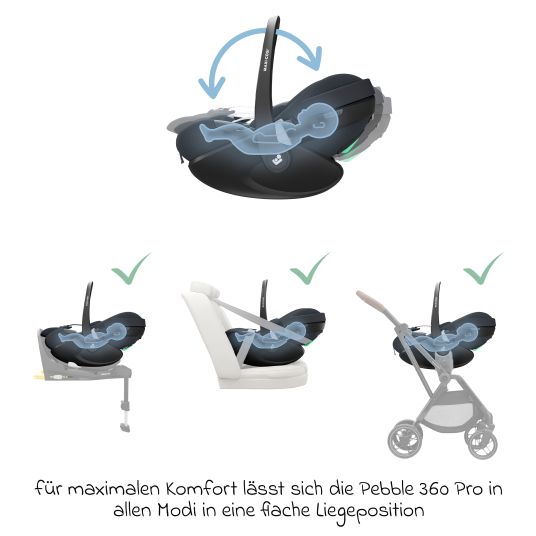 Maxi-Cosi Babyschale Pebble 360 Pro i-Size drehbar ab Geburt - 15 Monate (40 cm - 83 cm ) mit flacher Liegeposition - Essential Graphite