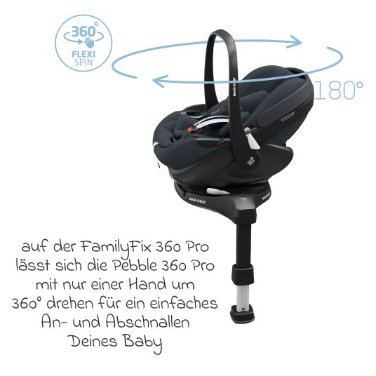 Maxi-Cosi Seggiolino auto girevole Pebble 360 Pro i-Size dalla nascita a 15 mesi (40 cm - 83 cm) con posizione reclinabile in piano - Essential Graphite