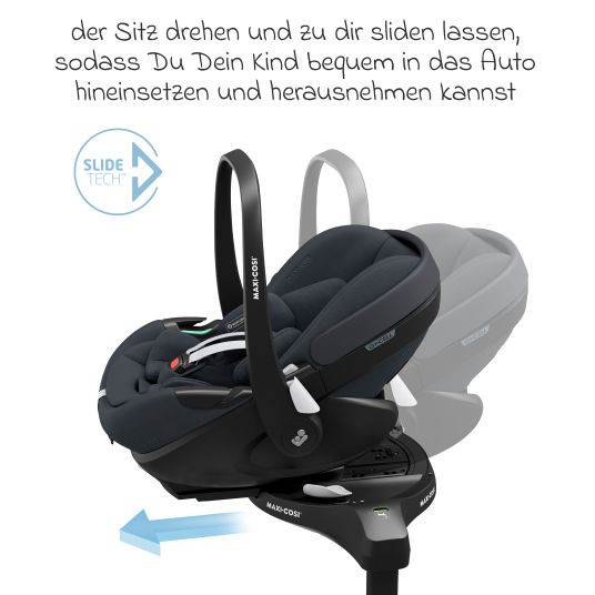 Maxi-Cosi Babyschale Pebble 360 Pro i-Size drehbar ab Geburt - 15 Monate (40 cm - 83 cm ) mit flacher Liegeposition - Essential Graphite