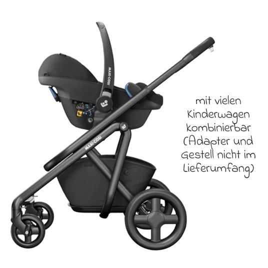 Maxi-Cosi Babyschale Pebble Pro i-Size ab Geburt-12 Monate (45-75 cm) FamilyFix 3 i-Size Base, Polsterschutz & Greifling - Essential Black