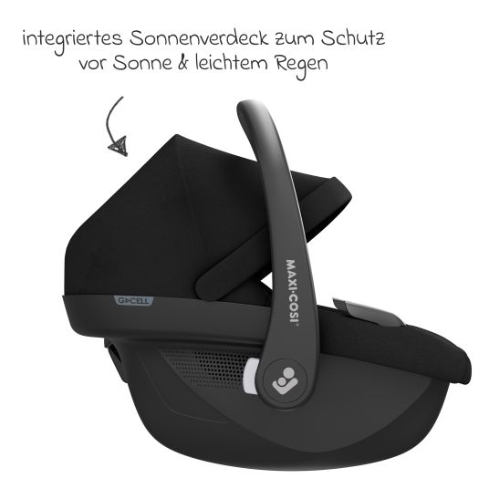 Maxi-Cosi Babyschale Pebble S i-Size ab Geburt - 15 Monate (40 cm - 83 cm) nur 3,4 kg leicht inkl. Isofix-Basis FamilyFix S, Schutzunterlage & Schnullertasche - Tonal Black