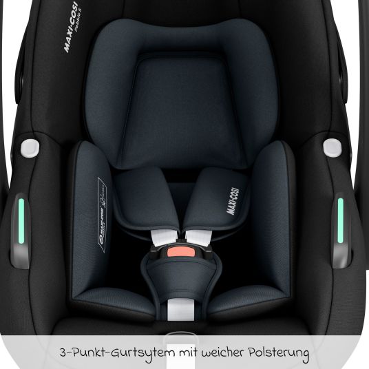 Maxi-Cosi Babyschale Pebble S i-Size ab Geburt - 15 Monate (40 cm - 83 cm) nur 3,4 kg leicht inkl. Isofix-Basis FamilyFix S, Schutzunterlage & Schnullertasche - Tonal Black