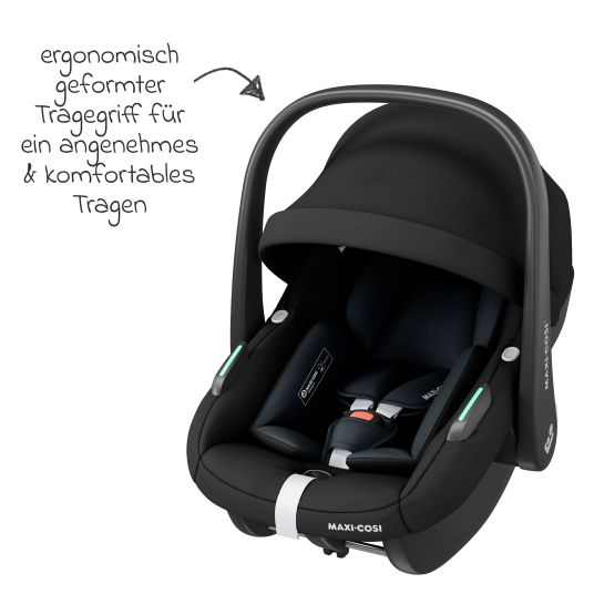 Maxi-Cosi Babyschale Pebble S i-Size ab Geburt - 15 Monate (40 cm - 83 cm) nur 3,4 kg leicht inkl. Isofix-Basis FamilyFix S, Schutzunterlage & Schnullertasche - Tonal Black