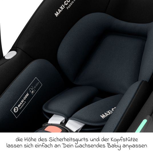 Maxi-Cosi Babyschale Pebble S i-Size ab Geburt - 15 Monate (40 cm - 83 cm) nur 3,4 kg leicht inkl. Isofix-Basis FamilyFix S, Schutzunterlage & Schnullertasche - Tonal Black