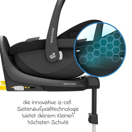 Maxi-Cosi Babyschale Pebble S i-Size ab Geburt - 15 Monate (40 cm - 83 cm) nur 3,4 kg leicht inkl. Isofix-Basis FamilyFix S, Schutzunterlage & Schnullertasche - Tonal Black