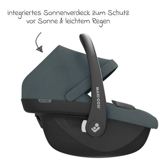 Maxi-Cosi Babyschale Pebble S i-Size ab Geburt - 15 Monate (40 cm - 83 cm) nur 3,4 kg leicht inkl. Isofix-Basis FamilyFix S, Schutzunterlage & Schnullertasche - Tonal Graphite