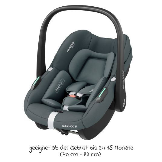 Maxi-Cosi Babyschale Pebble S i-Size ab Geburt - 15 Monate (40 cm - 83 cm) nur 3,4 kg leicht inkl. Isofix-Basis FamilyFix S, Schutzunterlage & Schnullertasche - Tonal Graphite