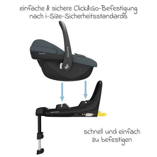 Maxi-Cosi Pebble S i-Size infant car seat from birth - 15 months (40 cm - 83 cm) only 3.4 kg light incl. FamilyFix S Isofix base, protective mat & pacifier bag - Tonal Graphite