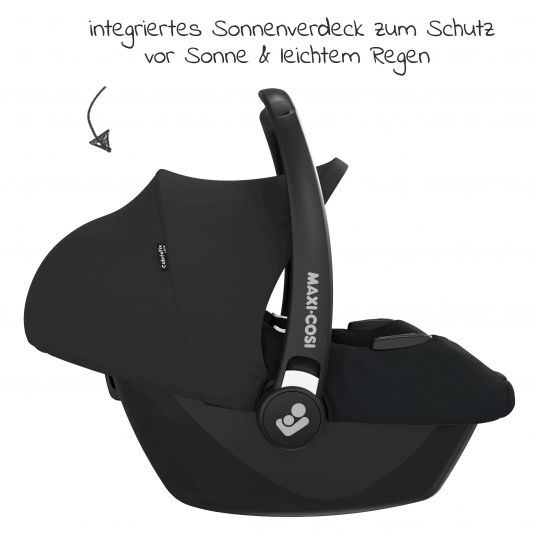 Maxi-Cosi Babyschalen-Set CabrioFix i-Size ab Geburt-12 Monate (40-75 cm) i-Size Base, Polsterschutz,Sommerbezug - Essential Black