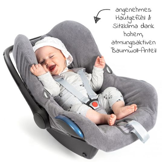 Maxi-Cosi Babyschalen-Set CabrioFix i-Size ab Geburt-12 Monate (40-75 cm) i-Size Base, Polsterschutz,Sommerbezug - Essential Graphite