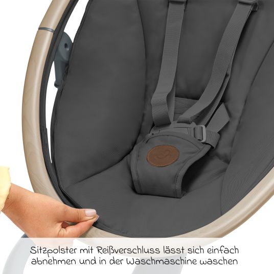 Maxi-Cosi Babyschaukel Cassia Swing nur 4 kg leicht mit 5 Schaukel-Geschwindigkeiten, mehrere Sitz- und Liegepositionen 12 Melodien & 2 Spielzeuge - Beyond Graphite Eco