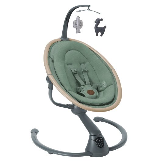 Maxi-Cosi Altalena per bambini Cassia Altalena leggera di soli 4 kg con 5 velocità di oscillazione, posizioni multiple di seduta e reclinazione 12 melodie e 2 giocattoli - Beyond Green Eco