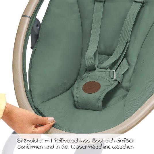 Maxi-Cosi Babyschaukel Cassia Swing nur 4 kg leicht mit 5 Schaukel-Geschwindigkeiten, mehrere Sitz- und Liegepositionen 12 Melodien & 2 Spielzeuge - Beyond Green Eco