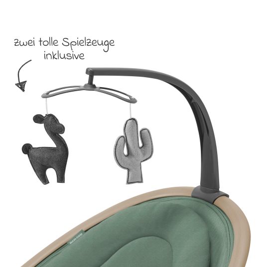 Maxi-Cosi Babyschaukel Cassia Swing nur 4 kg leicht mit 5 Schaukel-Geschwindigkeiten, mehrere Sitz- und Liegepositionen 12 Melodien & 2 Spielzeuge - Beyond Green Eco