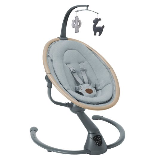 Maxi-Cosi Babyschaukel Cassia Swing nur 4 kg leicht mit 5 Schaukel-Geschwindigkeiten, mehrere Sitz- und Liegepositionen 12 Melodien & 2 Spielzeuge - Beyond Grey Eco