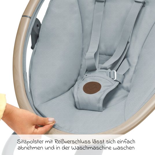 Maxi-Cosi Babyschaukel Cassia Swing nur 4 kg leicht mit 5 Schaukel-Geschwindigkeiten, mehrere Sitz- und Liegepositionen 12 Melodien & 2 Spielzeuge - Beyond Grey Eco