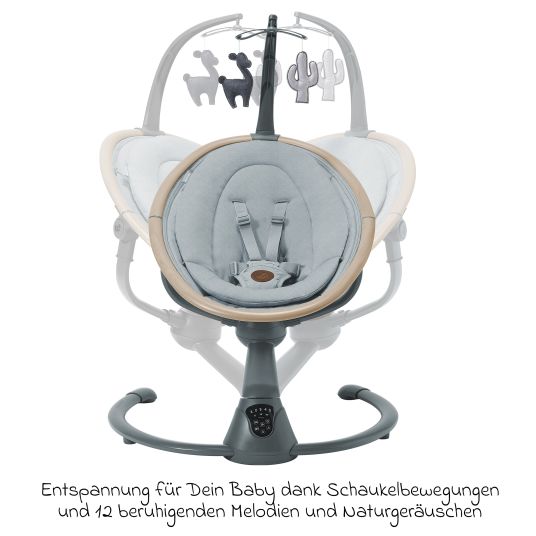 Maxi-Cosi Babyschaukel Cassia Swing nur 4 kg leicht mit 5 Schaukel-Geschwindigkeiten, mehrere Sitz- und Liegepositionen 12 Melodien & 2 Spielzeuge - Beyond Grey Eco