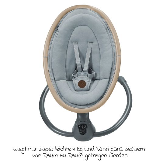 Maxi-Cosi Babyschaukel Cassia Swing nur 4 kg leicht mit 5 Schaukel-Geschwindigkeiten, mehrere Sitz- und Liegepositionen 12 Melodien & 2 Spielzeuge - Beyond Grey Eco