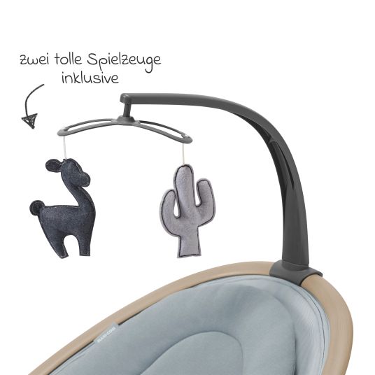 Maxi-Cosi Babyschaukel Cassia Swing nur 4 kg leicht mit 5 Schaukel-Geschwindigkeiten, mehrere Sitz- und Liegepositionen 12 Melodien & 2 Spielzeuge - Beyond Grey Eco