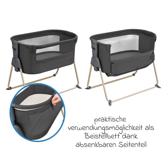 Maxi-Cosi Beistellbettchen Tori Beyond Eco Care ab Geburt - 6 Monate inkl. Matratze & Tragetasche - Graphite