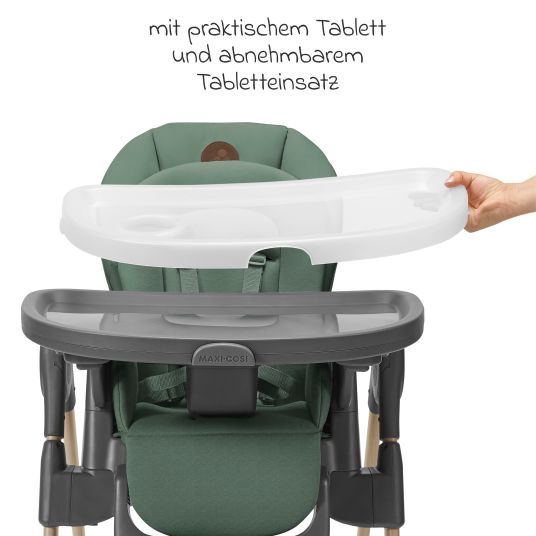 Maxi-Cosi Highchair Minla growing from birth - 14 years - Highchair, baby lounger with reclining function & tray - Beyound - Green Eco