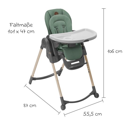 Maxi-Cosi Highchair Minla growing from birth - 14 years - Highchair, baby lounger with reclining function & tray - Beyound - Green Eco