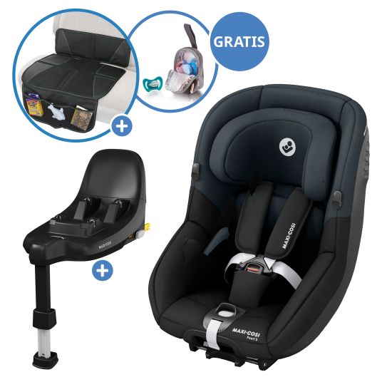 Maxi-Cosi Reboarder-Kindersitz Pearl S i-Size ab 3 Monate - 4 Jahre (61 cm - 105 cm) inkl. Isofix-Basis FamilyFix S, Schutzunterlage & Schnullertasche - Tonal Black