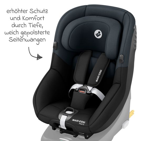 Maxi-Cosi Reboarder-Kindersitz Pearl S i-Size ab 3 Monate - 4 Jahre (61 cm - 105 cm) inkl. Isofix-Basis FamilyFix S, Schutzunterlage & Schnullertasche - Tonal Black