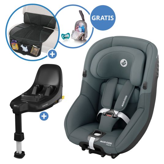 Maxi-Cosi Seggiolino auto Pearl S i-Size da 3 mesi a 4 anni (61 cm - 105 cm) con base FamilyFix S Isofix, cuscinetto protettivo e borsa portaciuccio - Tonal Graphite