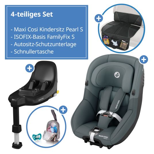 Maxi-Cosi Seggiolino auto Pearl S i-Size da 3 mesi a 4 anni (61 cm - 105 cm) con base FamilyFix S Isofix, cuscinetto protettivo e borsa portaciuccio - Tonal Graphite