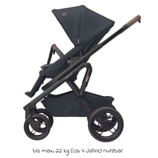 Maxi-Cosi Passeggino Lila XP Plus con navicella, capiente cesto XL fino a 10 kg, unità di seduta convertibile, fino a 22 kg - Essential Graphite