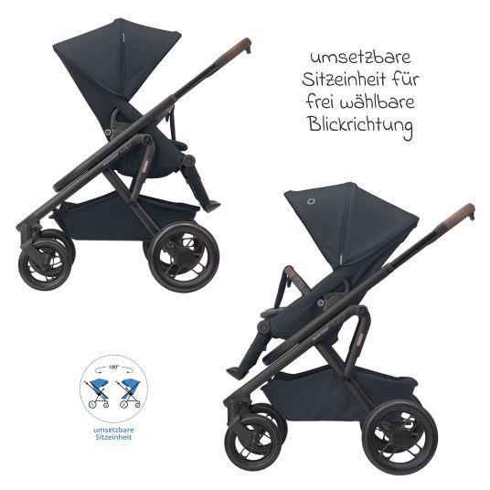 Maxi-Cosi Kombi-Kinderwagen Lila XP Plus inkl. Babywanne, geräumiger XL Korb bis 10 kg, umsetzbare Sitzeinheit, bis 22kg - Essential Graphite