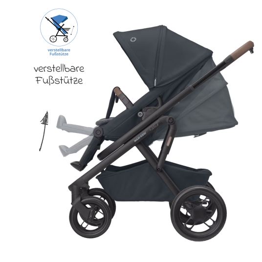 Maxi-Cosi Passeggino Lila XP Plus con navicella, capiente cesto XL fino a 10 kg, unità di seduta convertibile, fino a 22 kg - Essential Graphite