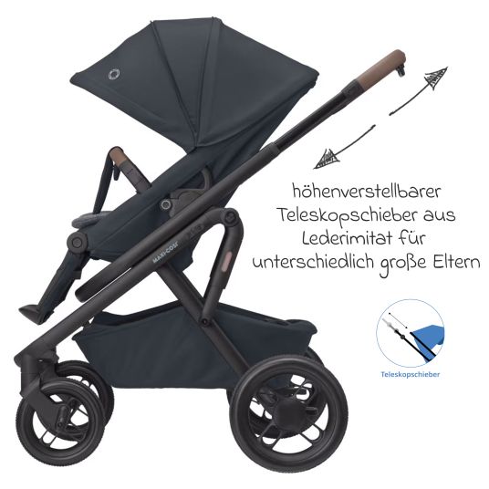 Maxi-Cosi Lila XP Plus baby carriage incl. carrycot, spacious XL basket up to 10 kg, convertible seat unit, up to 22 kg - Essential Graphite