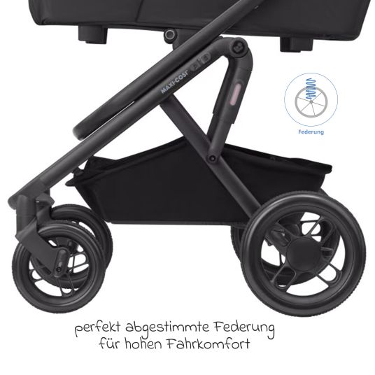 Maxi-Cosi Kombi-Kinderwagen Lila XP Plus inkl. Babywanne, geräumiger XL Korb bis 10 kg, umsetzbare Sitzeinheit, bis 22kg - Essential Graphite