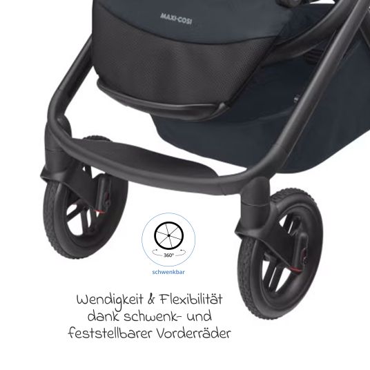 Maxi-Cosi Kombi-Kinderwagen Lila XP Plus inkl. Babywanne, geräumiger XL Korb bis 10 kg, umsetzbare Sitzeinheit, bis 22kg - Essential Graphite