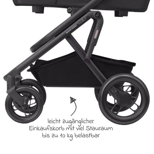 Maxi-Cosi Passeggino Lila XP Plus con navicella, capiente cesto XL fino a 10 kg, unità di seduta convertibile, fino a 22 kg - Essential Graphite