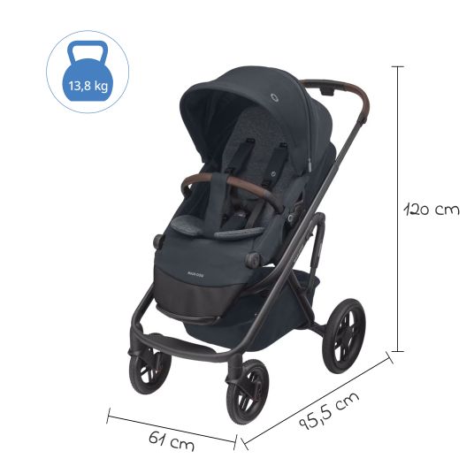 Maxi-Cosi Kombi-Kinderwagen Lila XP Plus inkl. Babywanne, geräumiger XL Korb bis 10 kg, umsetzbare Sitzeinheit, bis 22kg - Essential Graphite