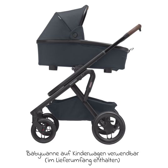 Maxi-Cosi Kombi-Kinderwagen Lila XP Plus inkl. Babywanne, geräumiger XL Korb bis 10 kg, umsetzbare Sitzeinheit, bis 22kg - Essential Graphite