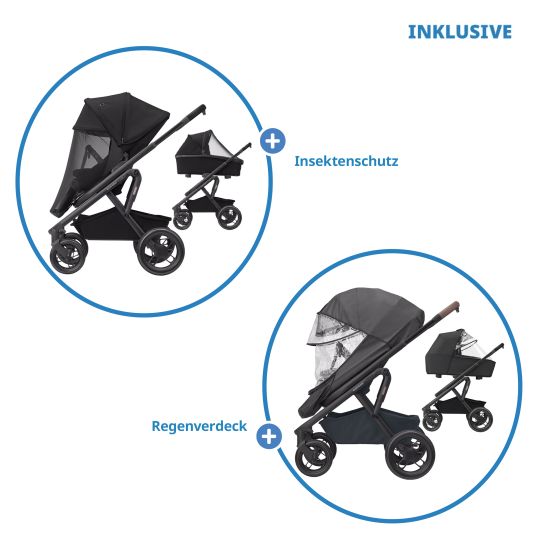 Maxi-Cosi Kombi-Kinderwagen Lila XP Plus inkl. Babywanne, geräumiger XL Korb bis 10 kg, umsetzbare Sitzeinheit, bis 22kg - Essential Graphite