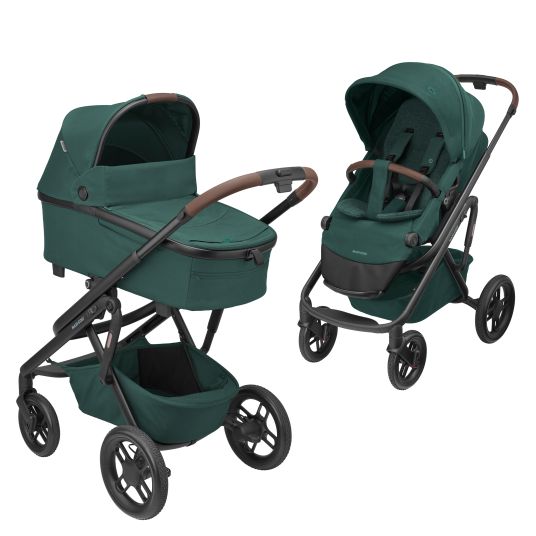 Maxi-Cosi Lila XP Plus baby carriage incl. carrycot, spacious XL basket up to 10 kg, convertible seat unit, up to 22 kg - Essential Green