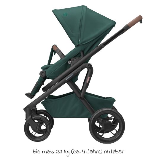 Maxi-Cosi Kombi-Kinderwagen Lila XP Plus inkl. Babywanne, geräumiger XL Korb bis 10 kg, umsetzbare Sitzeinheit, bis 22kg - Essential Green