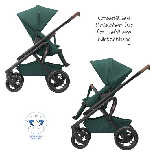 Maxi-Cosi Passeggino Lila XP Plus con navicella, capiente cesto XL fino a 10 kg, unità di seduta convertibile, fino a 22 kg - Essential Green