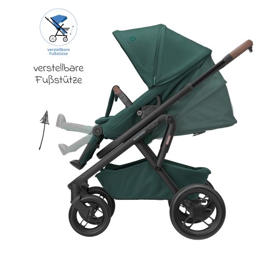 Maxi-Cosi Passeggino Lila XP Plus con navicella, capiente cesto XL fino a 10 kg, unità di seduta convertibile, fino a 22 kg - Essential Green