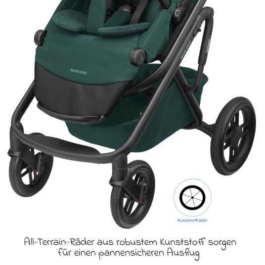 Maxi-Cosi Lila XP Plus baby carriage incl. carrycot, spacious XL basket up to 10 kg, convertible seat unit, up to 22 kg - Essential Green