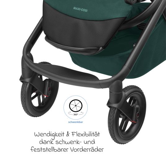 Maxi-Cosi Passeggino Lila XP Plus con navicella, capiente cesto XL fino a 10 kg, unità di seduta convertibile, fino a 22 kg - Essential Green