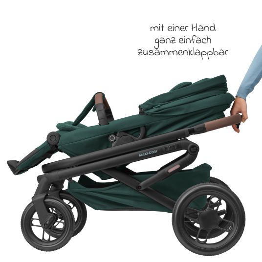 Maxi-Cosi Lila XP Plus baby carriage incl. carrycot, spacious XL basket up to 10 kg, convertible seat unit, up to 22 kg - Essential Green