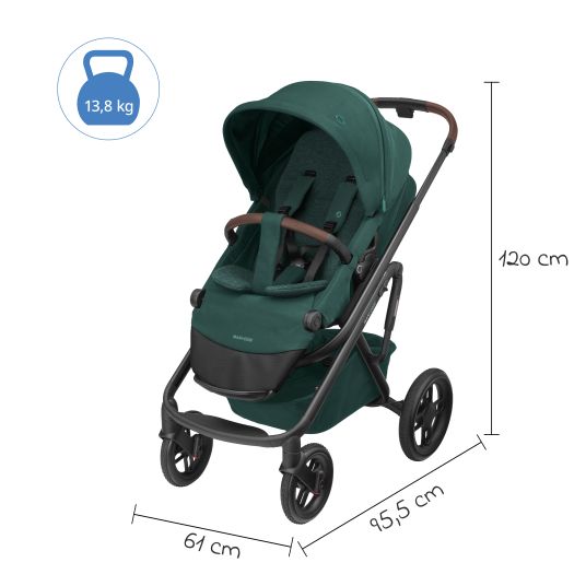 Maxi-Cosi Passeggino Lila XP Plus con navicella, capiente cesto XL fino a 10 kg, unità di seduta convertibile, fino a 22 kg - Essential Green