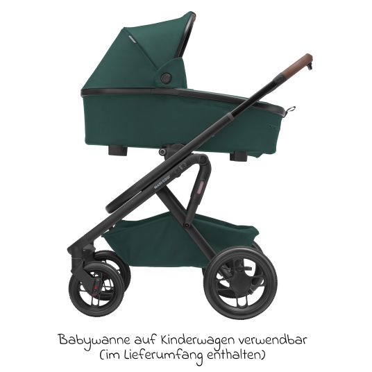 Maxi-Cosi Lila XP Plus baby carriage incl. carrycot, spacious XL basket up to 10 kg, convertible seat unit, up to 22 kg - Essential Green